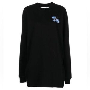 Off-White Sweatshirt Dress with Blue Floral Embroidery